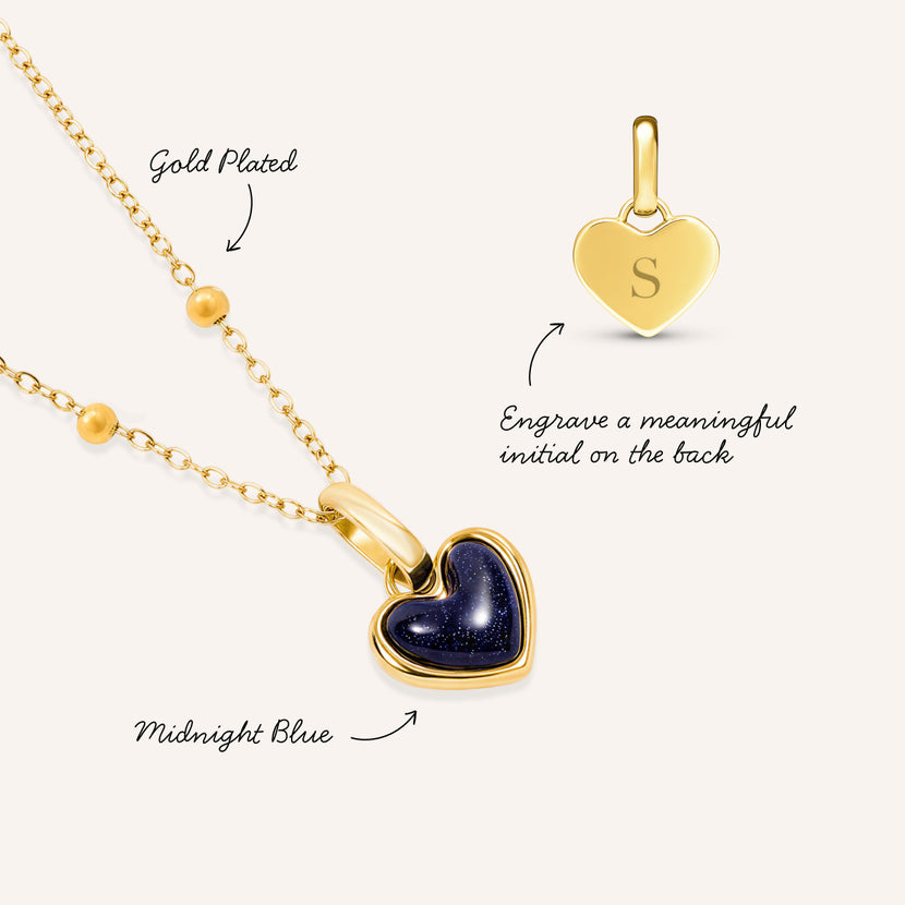 Midnight Blue Heart Necklace (Gold)