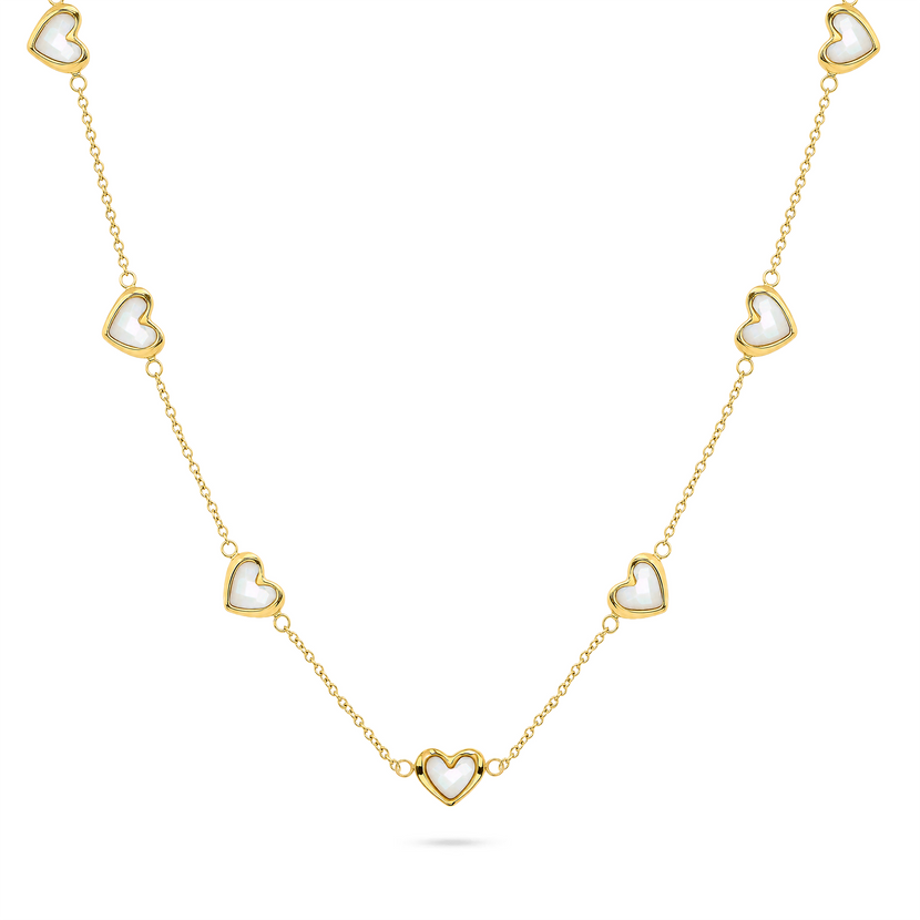 Multi Mother of Pearl Mini Hearts Necklace (Gold)