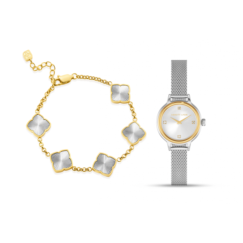 Avery White Mesh 23mm Watch Layering Set (Gold/Silver)