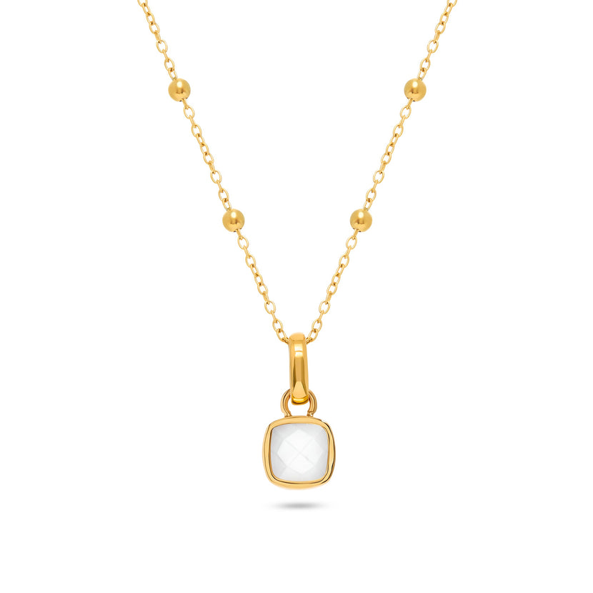 White Quartz Cushion Necklace (Gold)