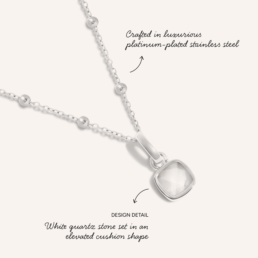 White Quartz Cushion Necklace (Silver)
