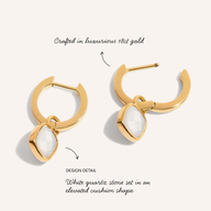 White Quartz Cushion Huggie Earrings (Gold)