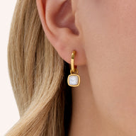 White Quartz Cushion Huggie Earrings (Gold)