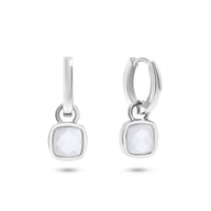 White Quartz Cushion Huggie Earrings (Silver)