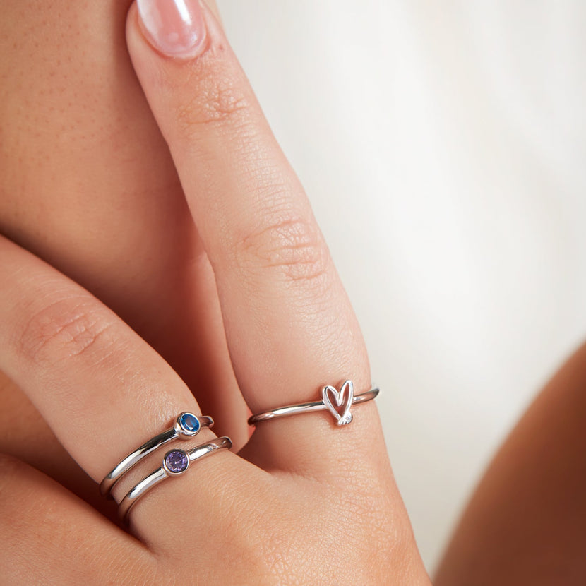 Stacey's Stories Doodle Heart Crystal Ring (Silver)