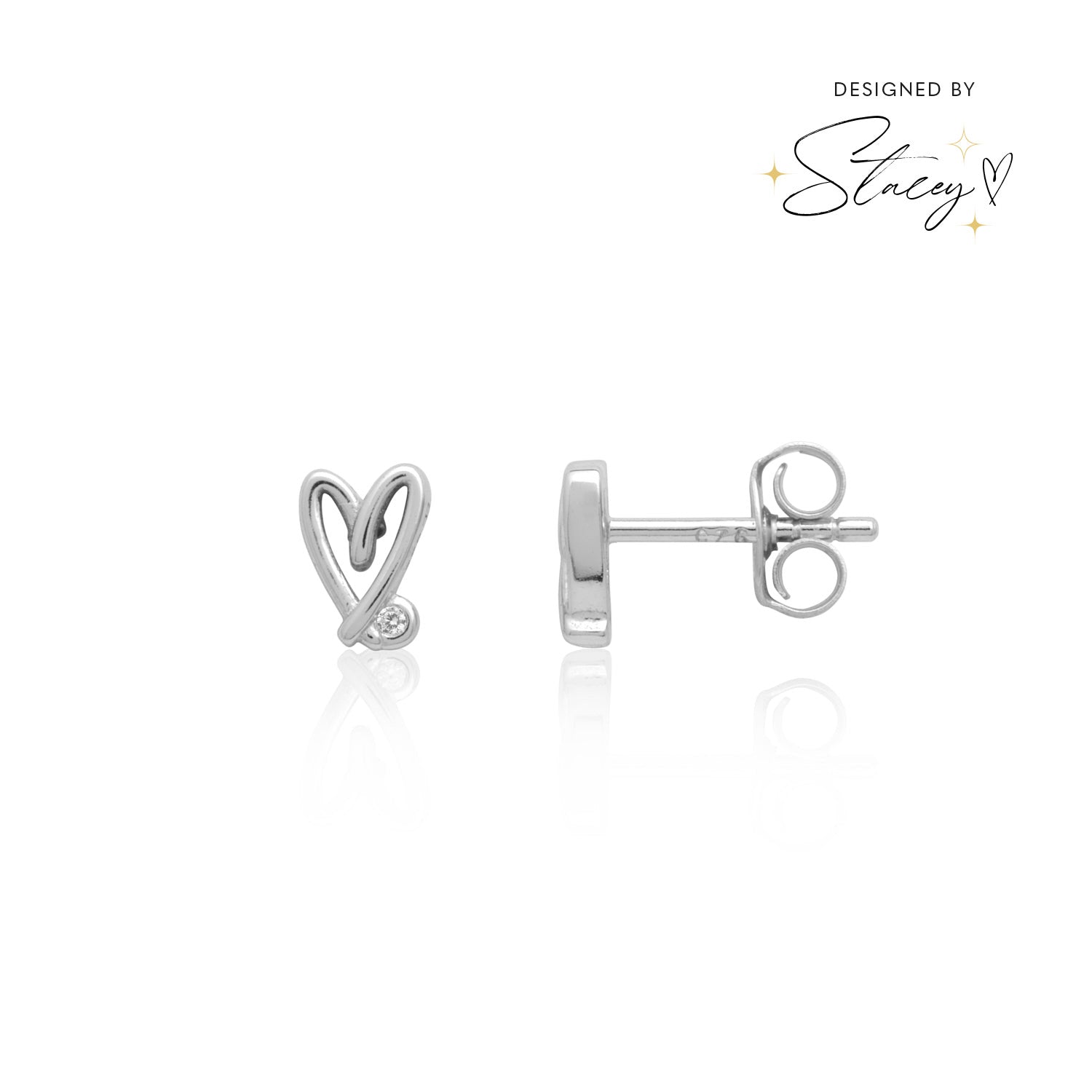 Stacey's Stories Doodle Heart Crystal Stud Earrings (Silver)