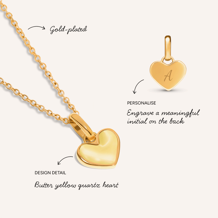 Butter Yellow Quartz Heart Necklace & Earrings Set (Gold)