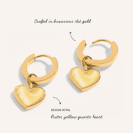 Butter Yellow Quartz Heart Huggie Earring Set (Gold)