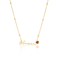 Birthstone Signature Name Necklace (Gold)