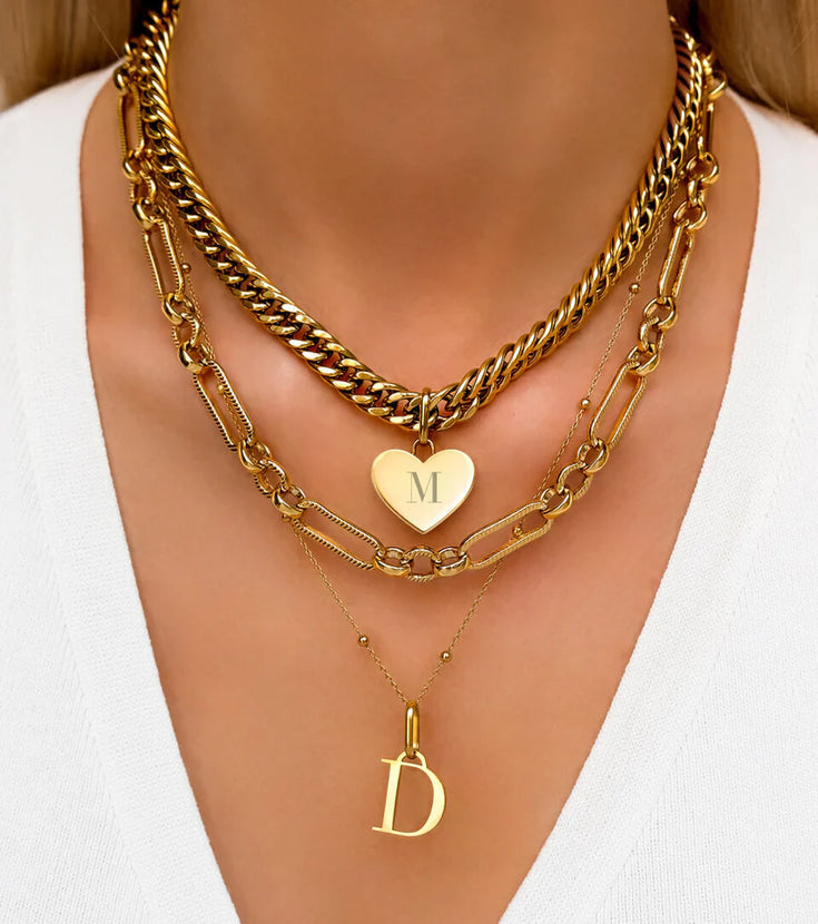 Heart & Letter Multi Chain Layered Set (Gold)