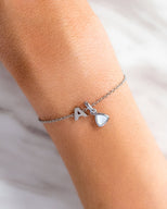 Mini Heart Birthstone & Initial Bracelet Set (Silver)