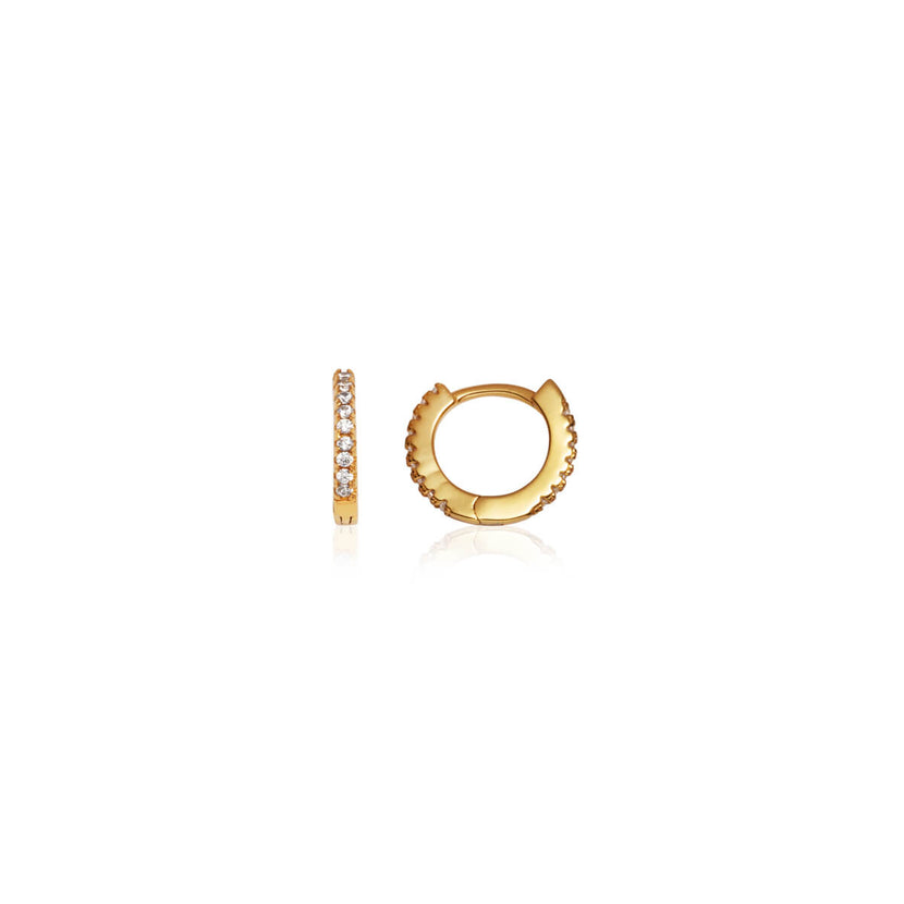 925 Sterling Silver Crystal Huggie Hoop Earrings (Gold).