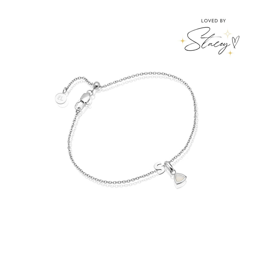 Birthstone & Made Mine Letter Bracelet (Silver)