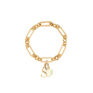 Letter & Birthstone Figaro Chain Bracelet (Gold)