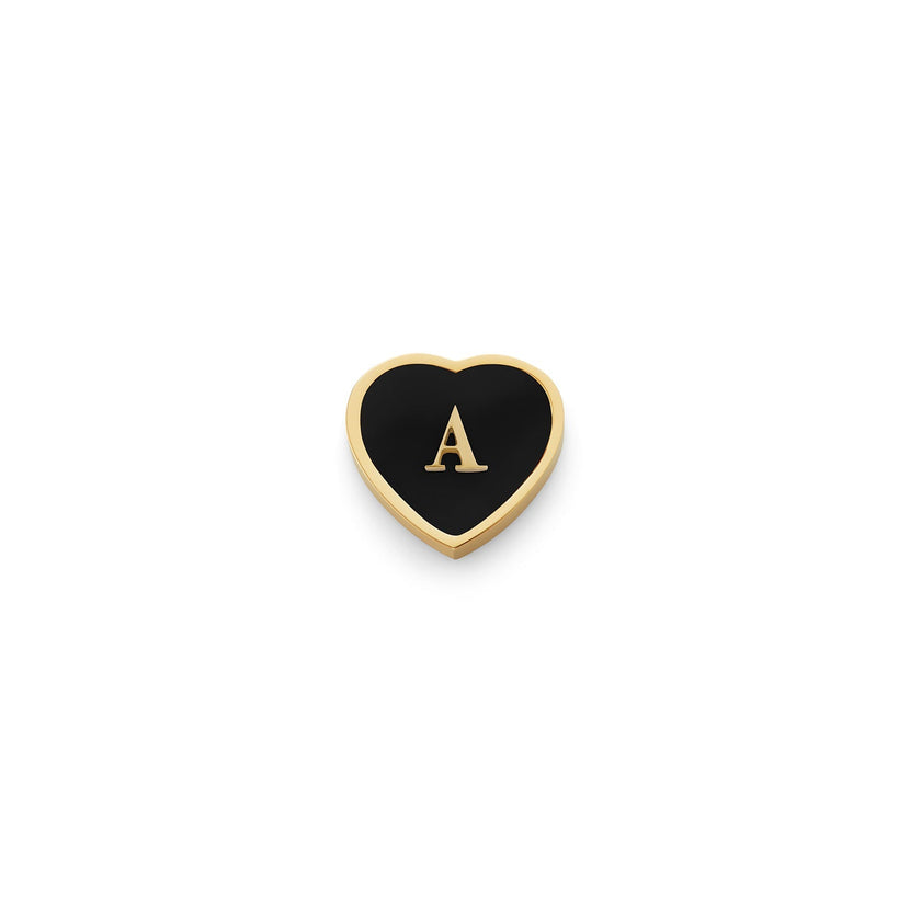 Black Enamel Heart Charms (Gold) - Initials