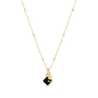 Black Enamel Clover & Initial Necklace (Gold)