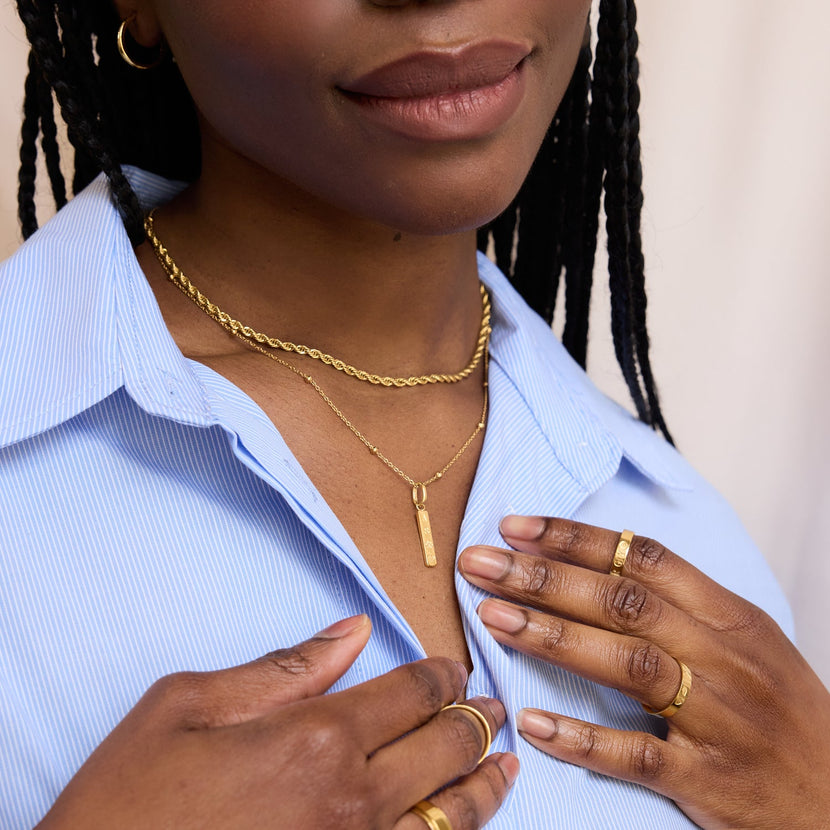 Custom Stamped Bar Pendant Necklace (Gold)