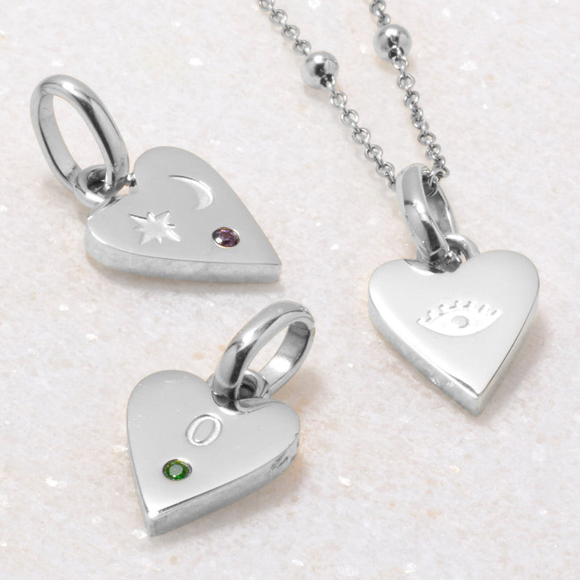 Custom Stamped Heart Pendant Necklace (Silver)