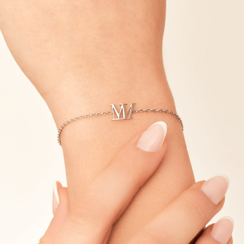 Mini Double Initial Bracelet (Silver)