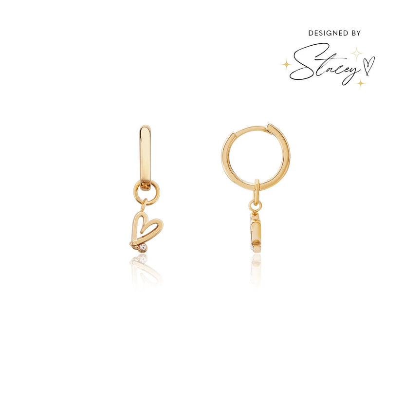 Stacey's Stories Doodle Heart Huggie Hoops (Gold)