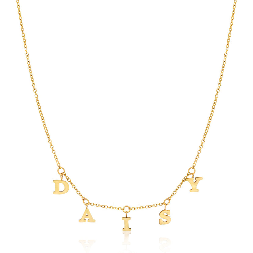Mini Hanging Letter Name Necklace (Gold)