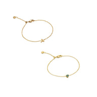 Mini Heart Birthstone & Initial Bracelet Set (Gold)