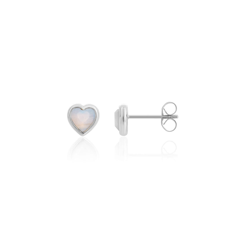 Mini Heart Birthstone Stud Earrings (Silver)