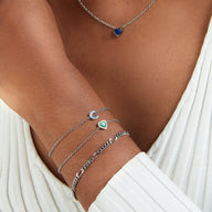 Mini Heart Birthstone & Initial Bracelet Set (Silver)