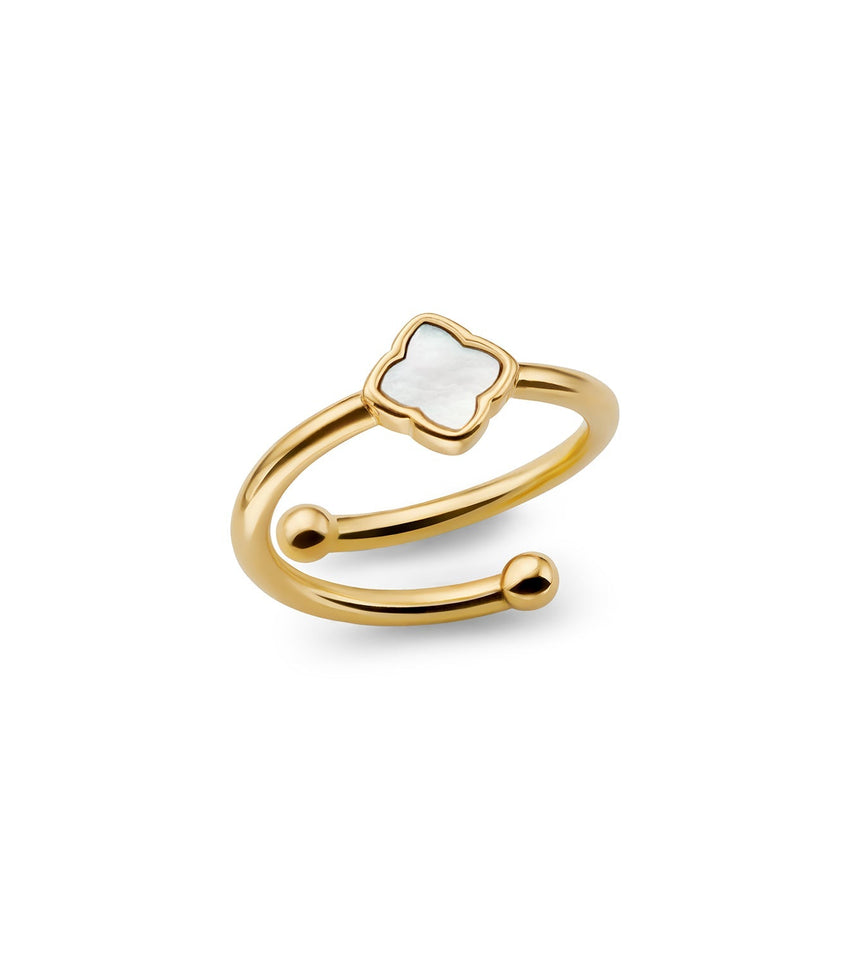 Mini Pearl Clover Ring (Gold)