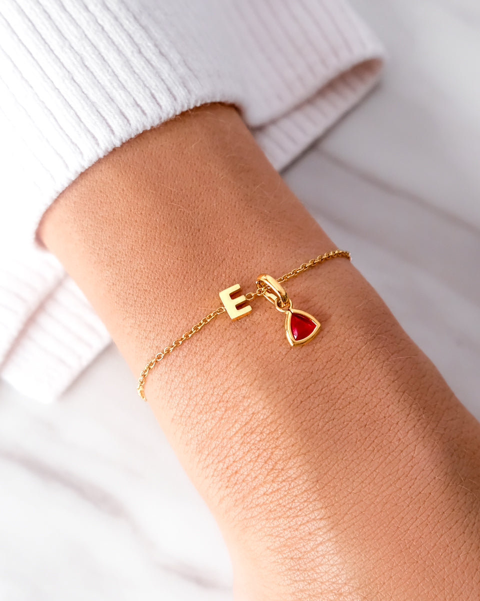 Birthstone Little Luxe Letter Bracelet (Gold)