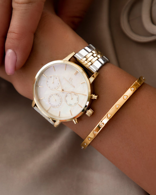 Crystal Heart Bangle Set (Gold/Silver)