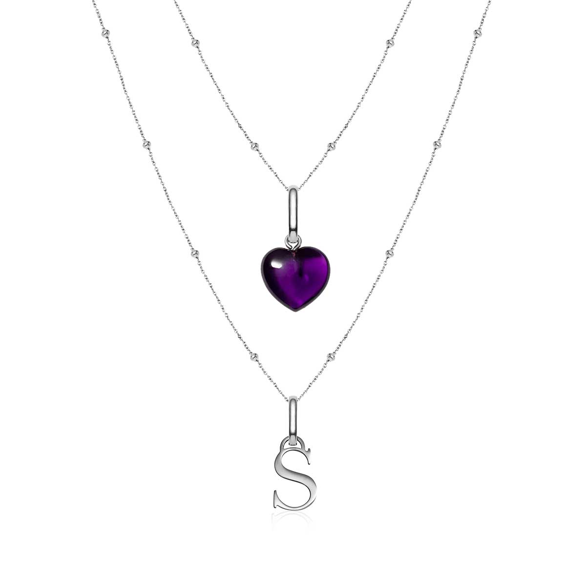 Letter Birthstone Sphere Chain Layered Set (Silver)