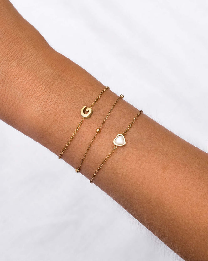 Mini Birthstone & Letter Bracelet Set (Gold)