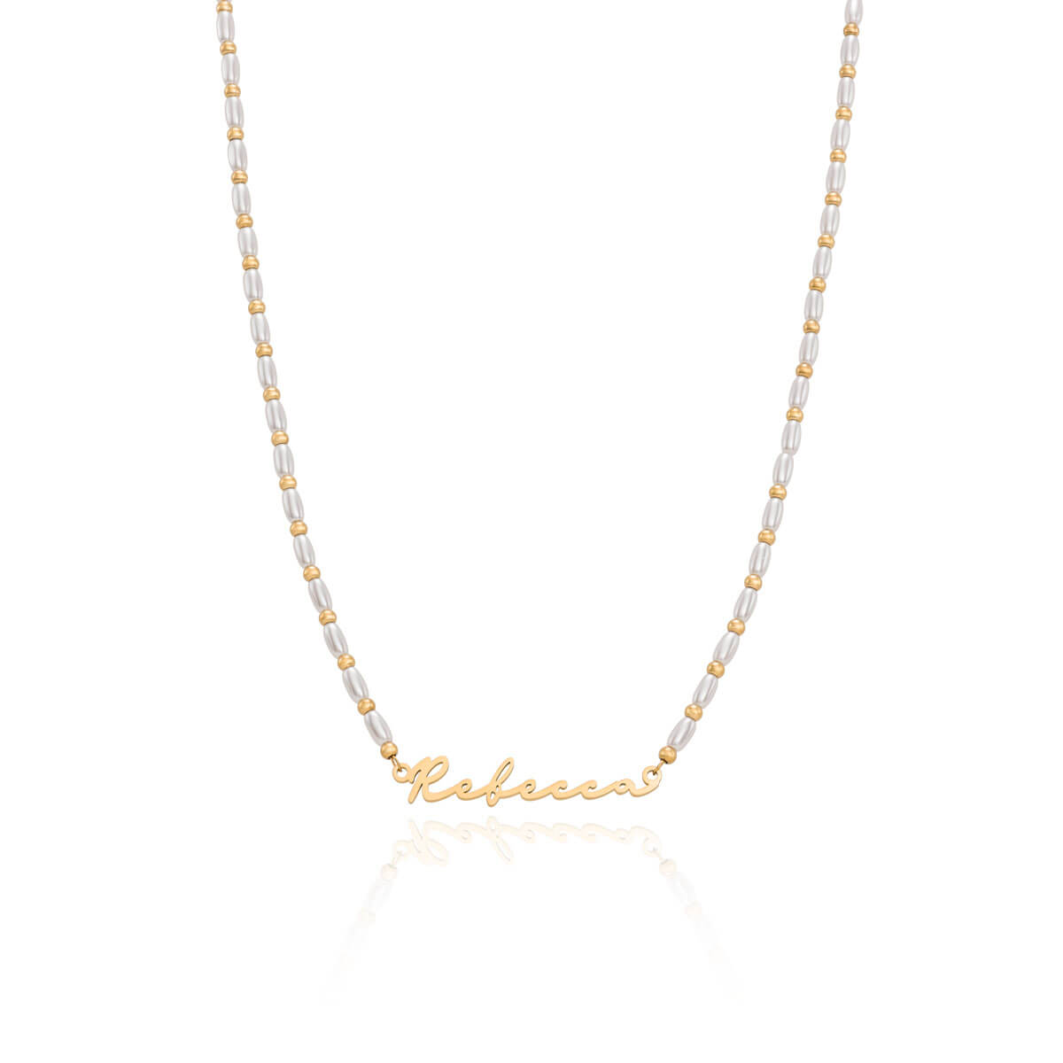 Pearl Chain Signature Name Necklace (Gold) - Main Image