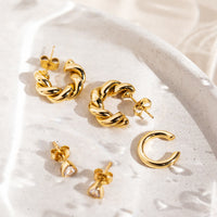 Twisted Huggie Hoop Earrings (Gold)