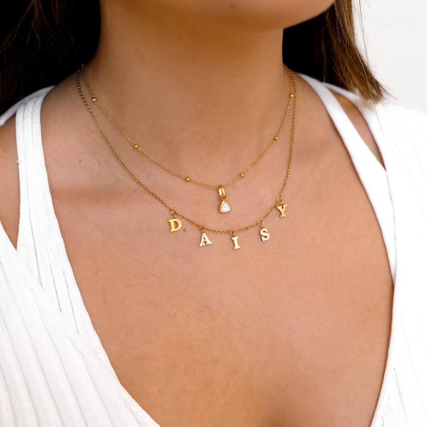 Mini Hanging Letter Name Necklace (Gold)