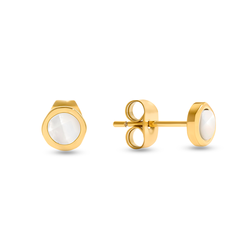 Mini White Quartz Stud Earrings (Gold)