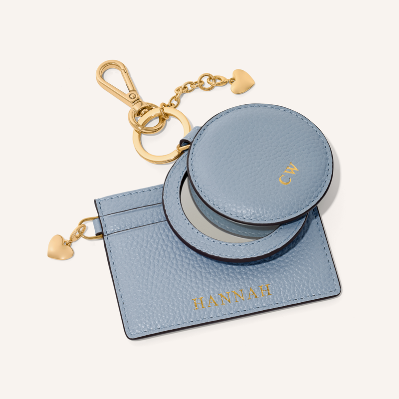 Leather Mirror Keyring (Powder Blue)