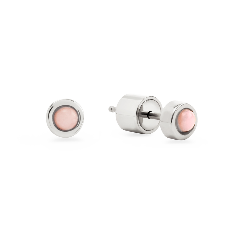 Pale Pink Opal Round Stud Earrings (Silver)