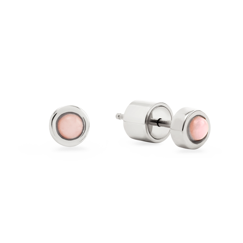 Pale Pink Opal Round Stud Earrings (Silver)