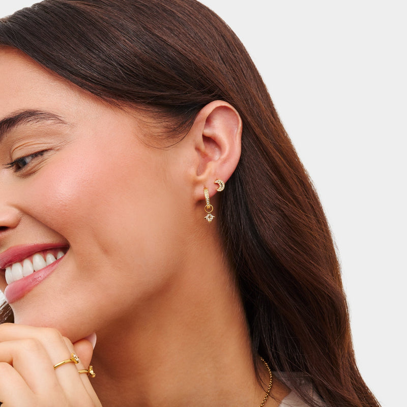 Moon and Back Star Huggie Hoop Earrings (Gold)