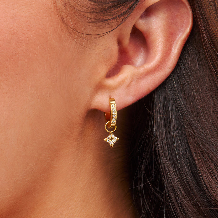Moon and Back Star Huggie Hoop Earrings (Gold)