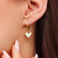 White Quartz Heart Huggie Earrings (Gold)