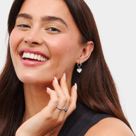 White Quartz Heart Huggie Earrings (Silver)