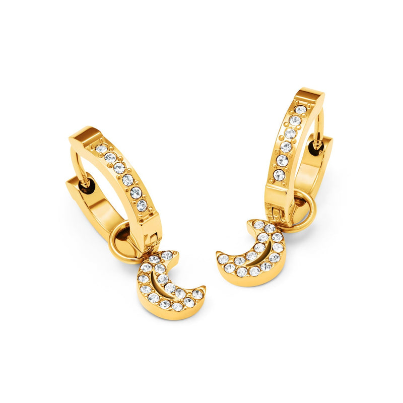 Moon and Back Moon Huggie Earring Set (Gold)