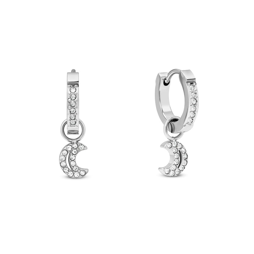 Moon and Back Moon Huggie Hoop Earrings (Silver)