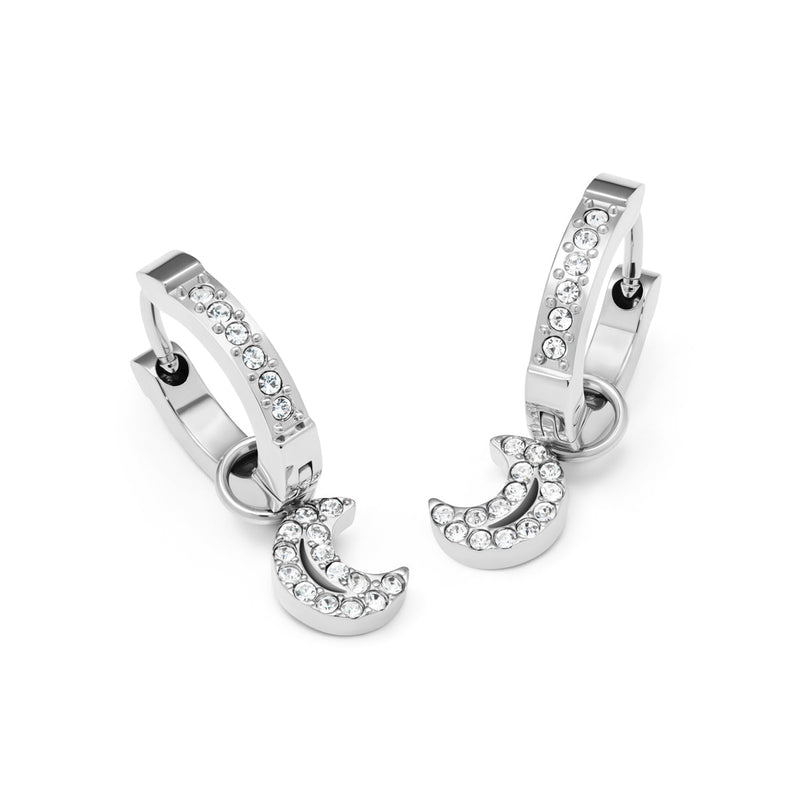 Moon and Back Moon Huggie Hoop Earrings (Silver)