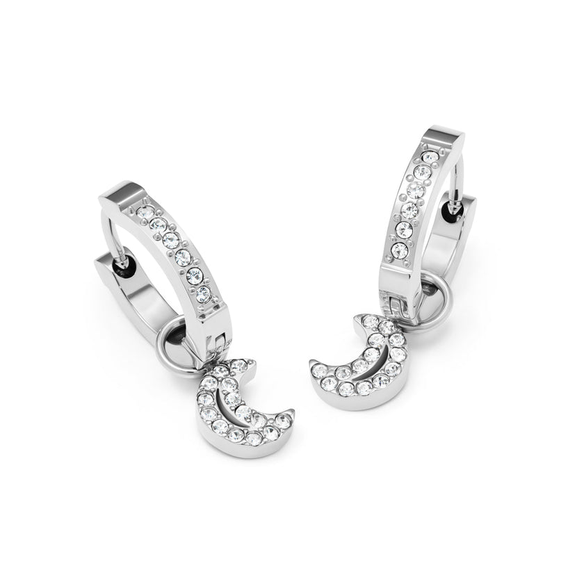 Moon and Back Moon Huggie Hoop Earrings (Silver)