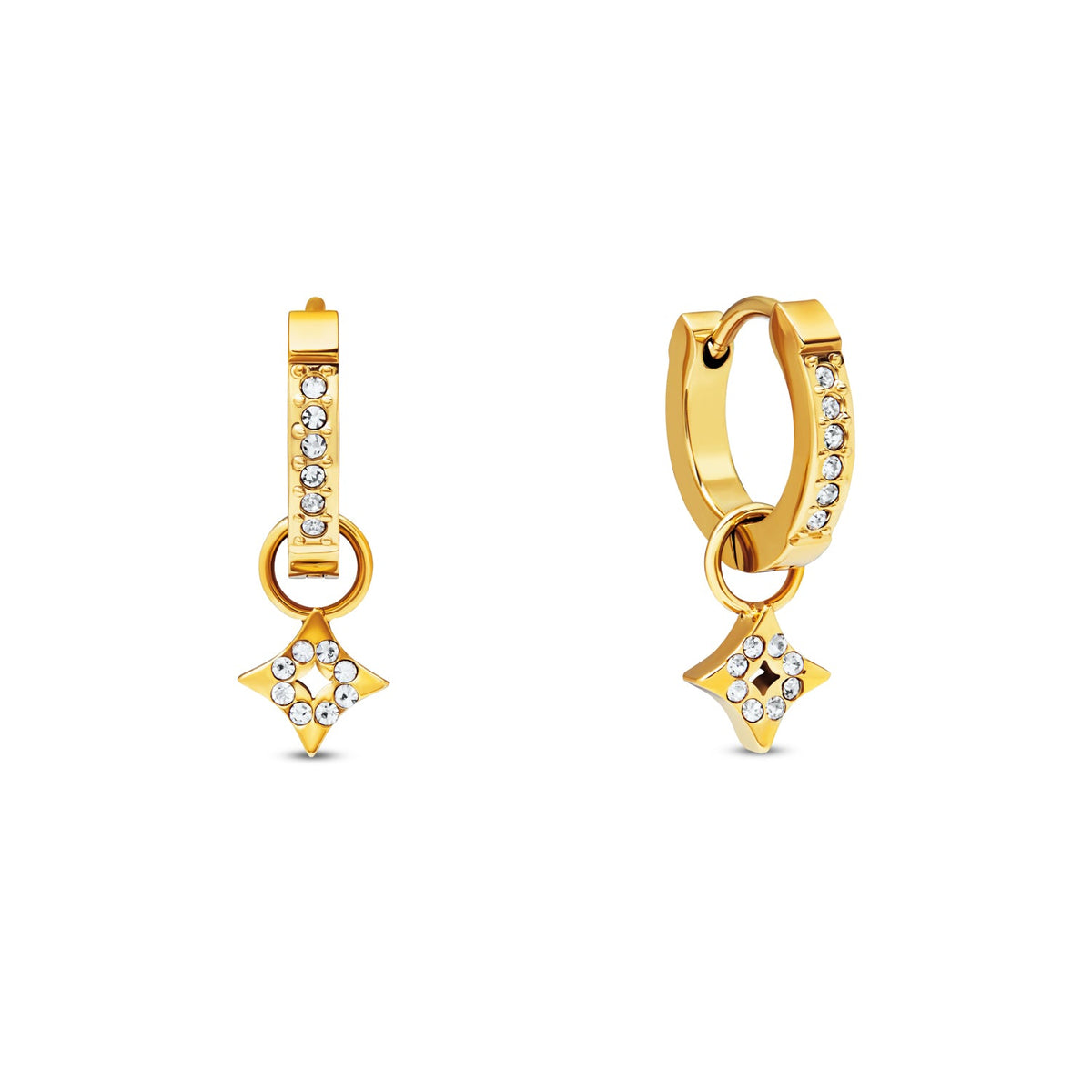 Moon Back Star Huggie Hoop Earrings