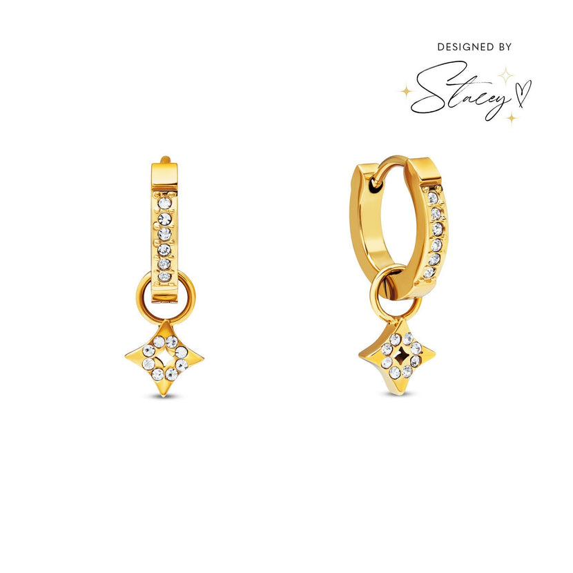 Moon and Back Star Huggie Hoop Earrings (Gold)
